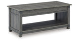 Freedan Grayish Brown Lift-top Coffee Table, 2 End Tables and Console from Ashley Furniture - Luna Furniture