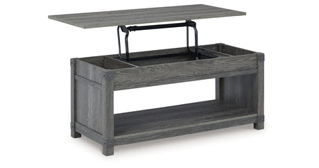 Freedan Grayish Brown Lift-top Coffee Table, 2 End Tables and Console from Ashley Furniture - Luna Furniture