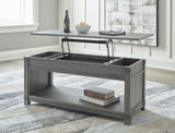Freedan Grayish Brown Lift-top Coffee Table, 2 End Tables and Console from Ashley Furniture - Luna Furniture