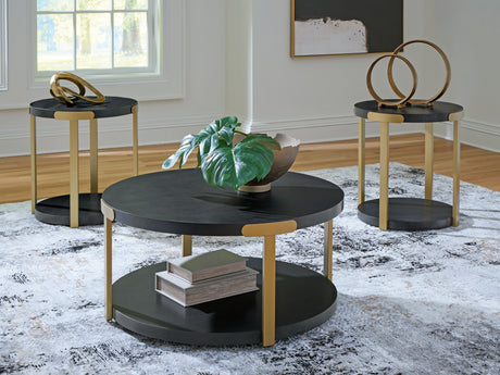 Shylore Black/Brass Finish Table (Set of 3) from Ashley - Luna Furniture