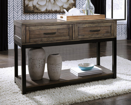 Johurst Grayish Brown Sofa/Console Table from Ashley Furniture - Luna Furniture