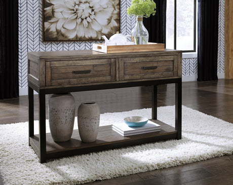 Johurst Grayish Brown Sofa/Console Table from Ashley Furniture - Luna Furniture