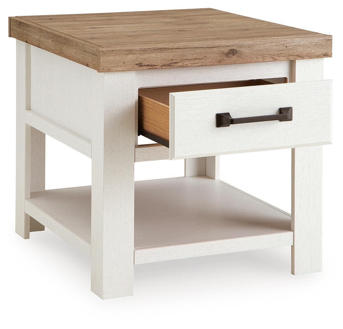 Savonport White/Brown Rectangular End Table from Ashley - Luna Furniture