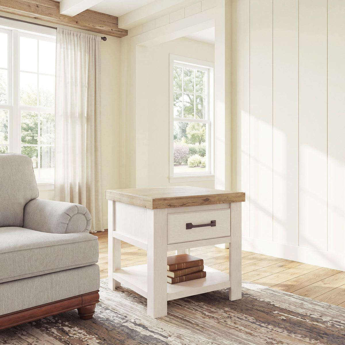 Savonport White/Brown Rectangular End Table from Ashley - Luna Furniture