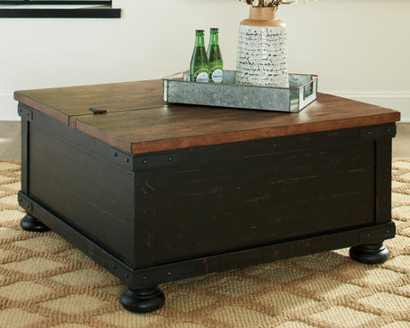 Valebeck Black/Brown Coffee Table with Lift Top from Ashley - Luna Furniture