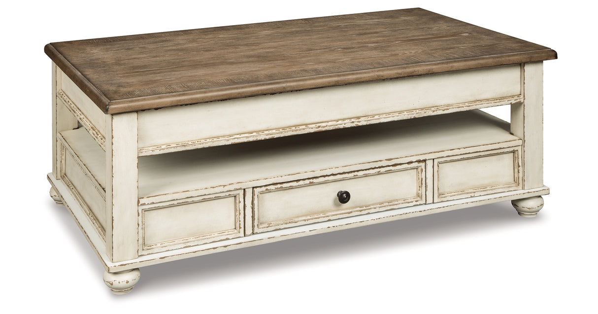 Realyn Coffee Table with 2 End Tables in White/Brown from Ashley Furniture - Luna Furniture