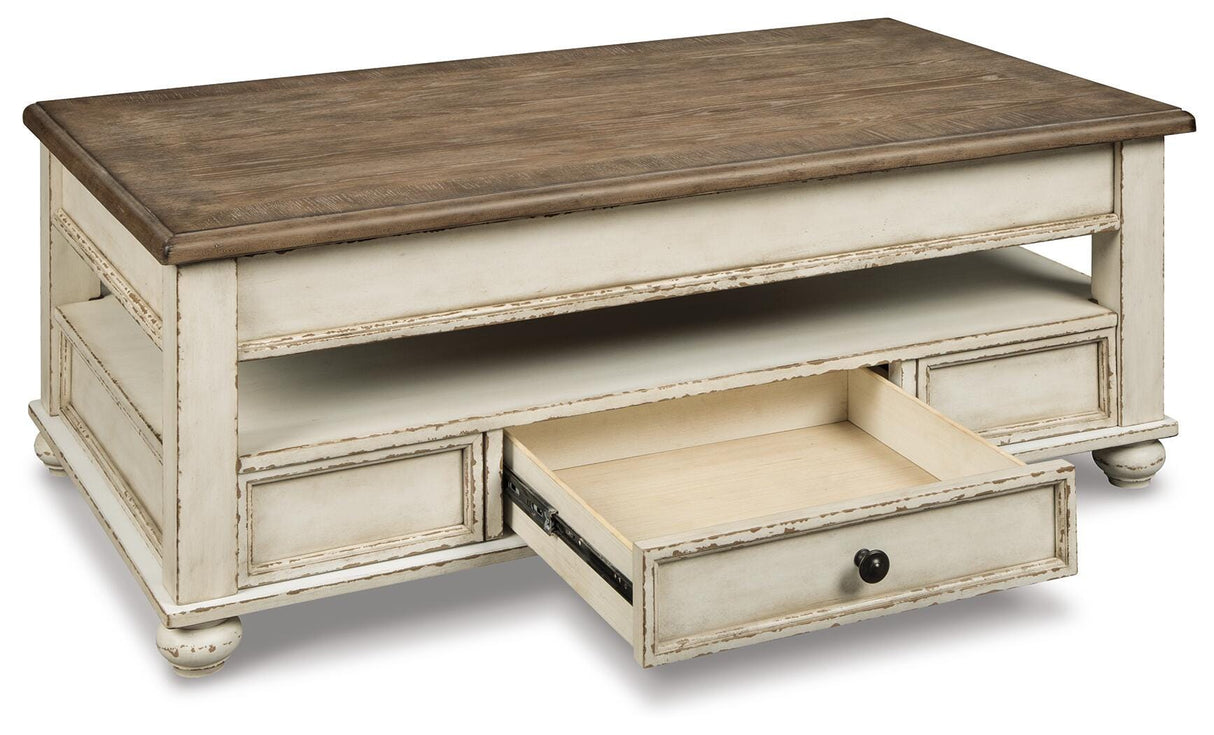 Realyn White/Brown Coffee Table with Lift Top from Ashley Furniture - Luna Furniture