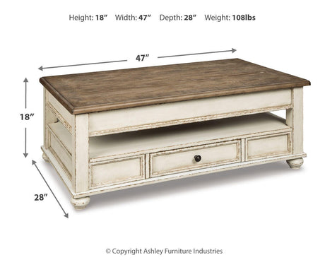 Realyn White/Brown Coffee Table with Lift Top from Ashley Furniture - Luna Furniture