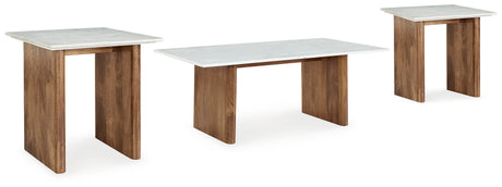 Isanti Light Brown/White Coffee Table and 2 End Tables from Ashley Furniture - Luna Furniture