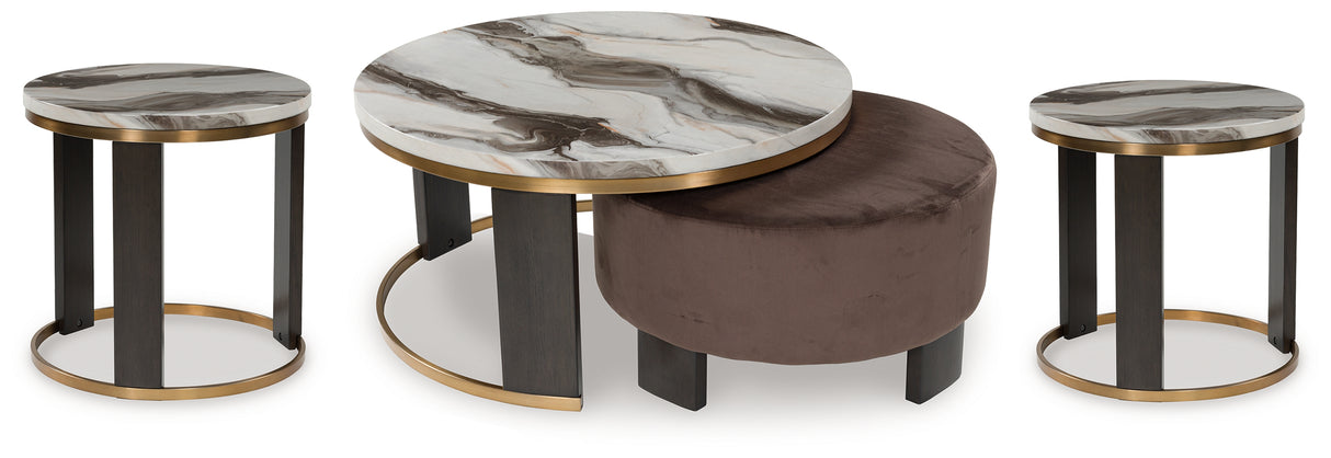 Jazmore Coffee Table with 2 End Tables in Brown/Brass Finish from Ashley - Luna Furniture