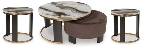 Jazmore Coffee Table with 2 End Tables in Brown/Brass Finish from Ashley - Luna Furniture