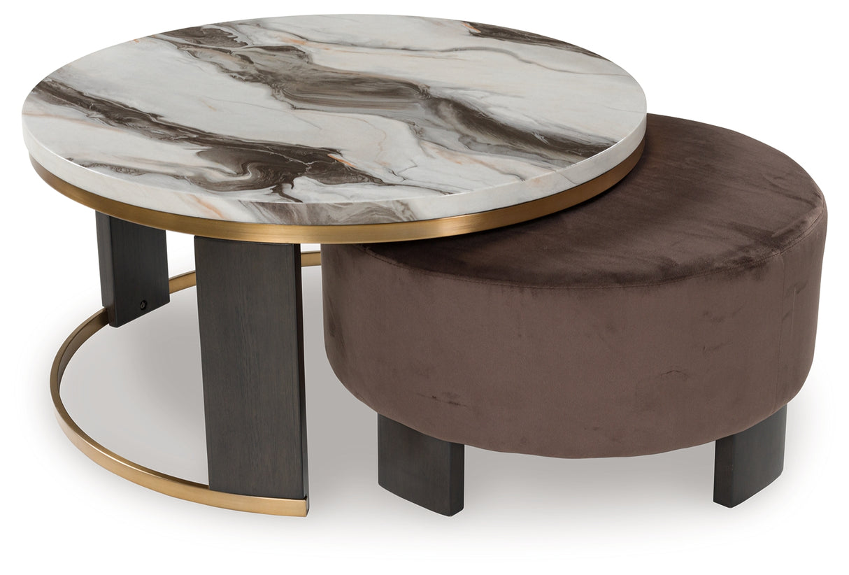 Jazmore Coffee Table with 2 End Tables in Brown/Brass Finish from Ashley - Luna Furniture
