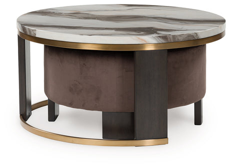 Jazmore Coffee Table with 2 End Tables in Brown/Brass Finish from Ashley - Luna Furniture