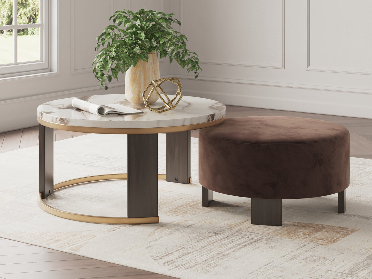 Jazmore Coffee Table with 2 End Tables in Brown/Brass Finish from Ashley - Luna Furniture