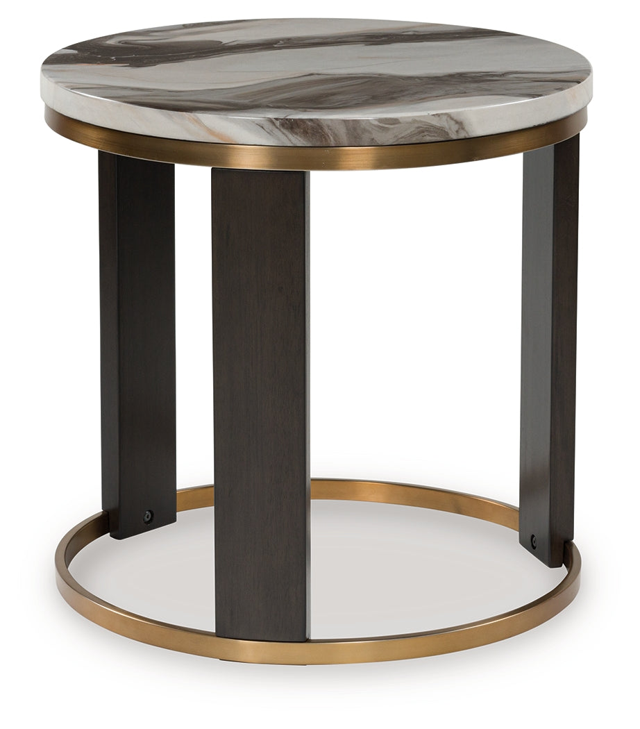 Jazmore Coffee Table with 2 End Tables in Brown/Brass Finish from Ashley - Luna Furniture
