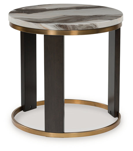 Jazmore Coffee Table with 2 End Tables in Brown/Brass Finish from Ashley - Luna Furniture