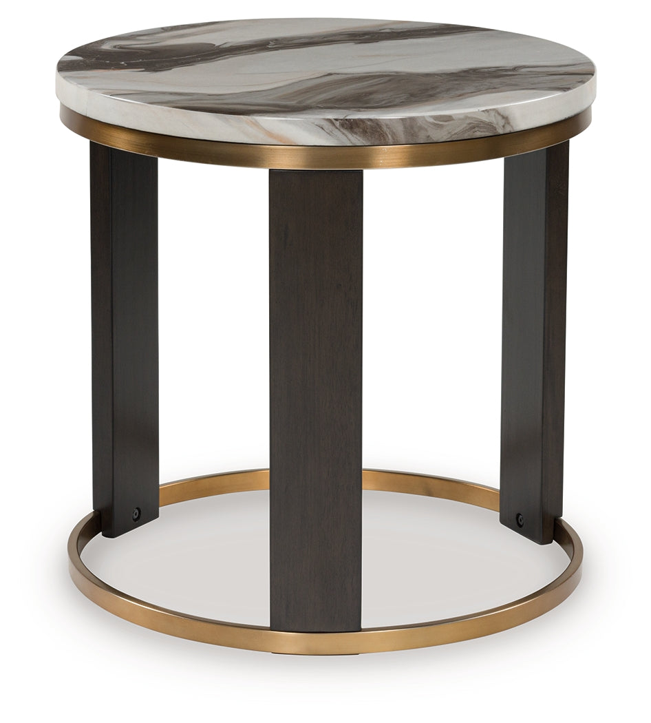 Jazmore Coffee Table with 2 End Tables in Brown/Brass Finish from Ashley - Luna Furniture
