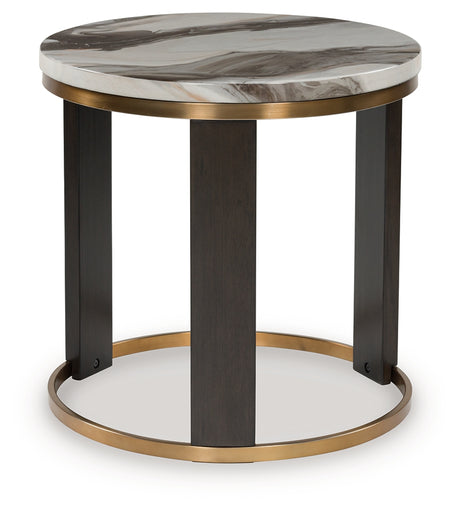 Jazmore Coffee Table with 2 End Tables in Brown/Brass Finish from Ashley - Luna Furniture