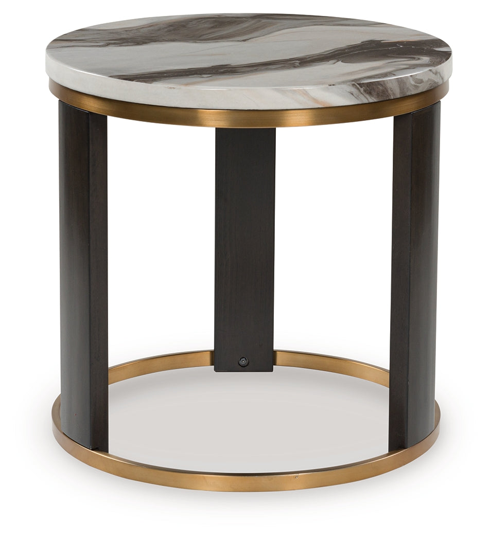 Jazmore Coffee Table with 2 End Tables in Brown/Brass Finish from Ashley - Luna Furniture