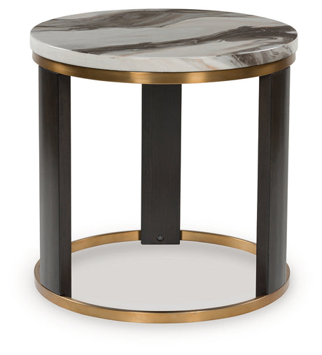 Jazmore Coffee Table with 2 End Tables in Brown/Brass Finish from Ashley - Luna Furniture