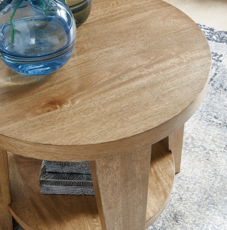 Kristiland Coffee Table with 2 End Tables in Light Brown from Ashley - Luna Furniture