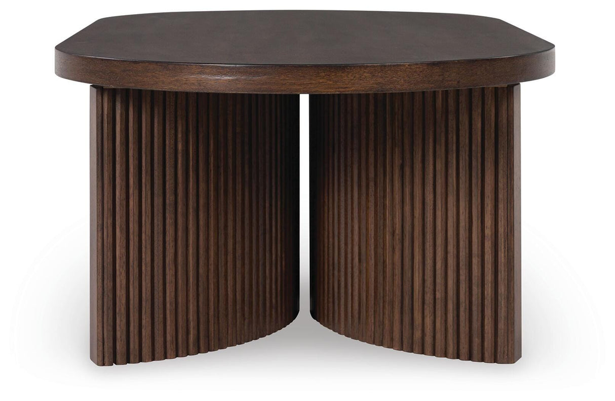 Korestone Dark Brown Coffee Table and 2 End Tables from Ashley - Luna Furniture