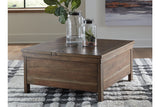Moriville Grayish Brown Lift-top Coffee Table and 2 Chairside End Tables from Ashley - Luna Furniture