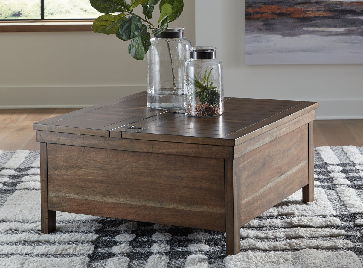 Moriville Grayish Brown Lift-top Coffee Table and 2 Chairside End Tables from Ashley - Luna Furniture