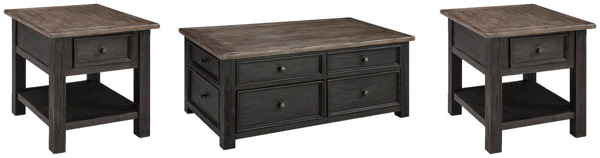 Tyler Creek Coffee Table with 2 End Tables in Grayish Brown/Black from Ashley - Luna Furniture
