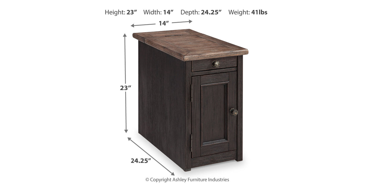 Tyler Creek Grayish Brown/Black Chairside End Table with USB Ports & Outlets from Ashley - Luna Furniture