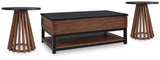 Kallari Warm Brown/Black Lift-Top Coffee Table and 2 End Tables from Ashley - Luna Furniture