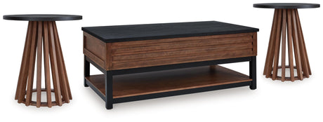 Kallari Warm Brown/Black Lift-Top Coffee Table and 2 End Tables from Ashley - Luna Furniture