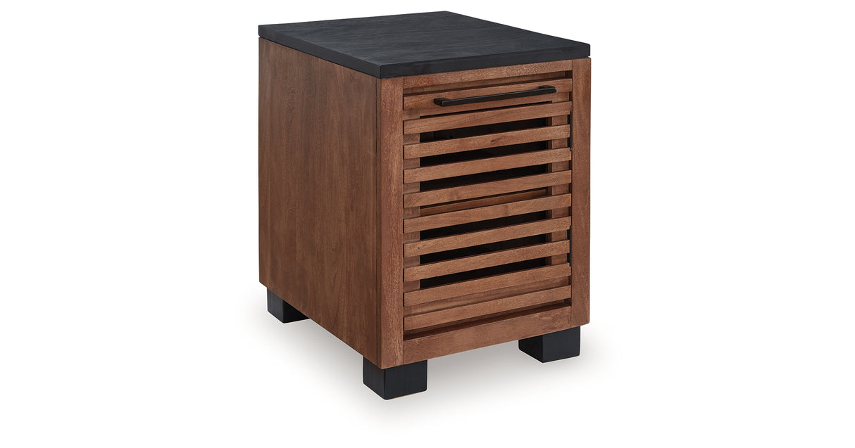 Kallari Warm Brown/Black Chairside End Table from Ashley - Luna Furniture