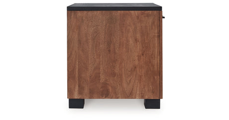 Kallari Warm Brown/Black Chairside End Table from Ashley - Luna Furniture