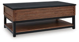 Kallari Warm Brown/Black Lift-Top Coffee Table and 2 End Tables from Ashley - Luna Furniture