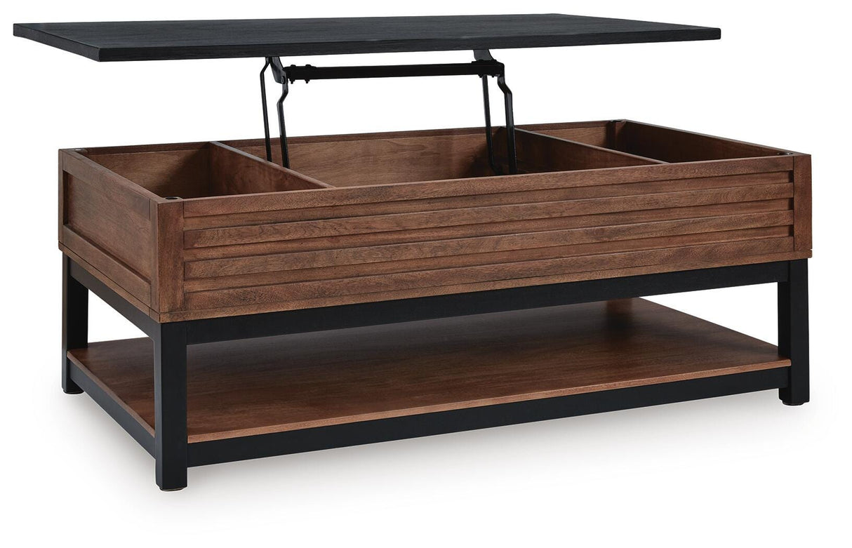 Kallari Warm Brown/Black Lift-Top Coffee Table and 2 End Tables from Ashley - Luna Furniture