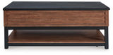 Kallari Warm Brown/Black Lift-Top Coffee Table and 2 End Tables from Ashley - Luna Furniture