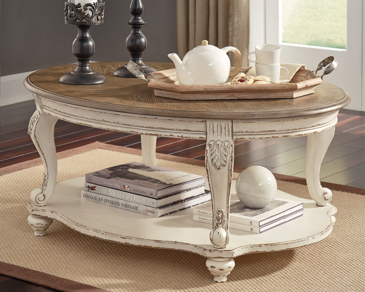 Realyn Coffee Table with 2 End Tables in White/Brown from Ashley Furniture - Luna Furniture
