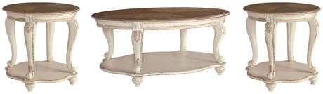 Realyn Coffee Table with 2 End Tables in White/Brown from Ashley Furniture - Luna Furniture