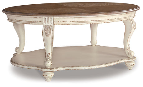 Realyn Coffee Table with 2 End Tables in White/Brown from Ashley Furniture - Luna Furniture