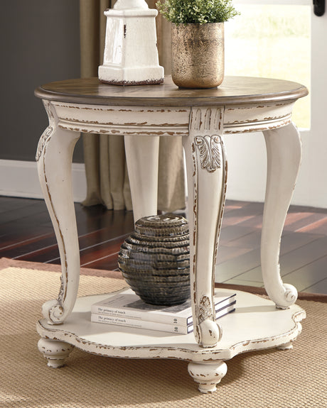 Realyn Coffee Table with 2 End Tables in White/Brown from Ashley Furniture - Luna Furniture