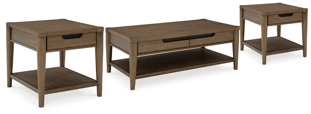 Ashley Roanhowe Brown Coffee Table and 2 End Tables – Luna Furniture
