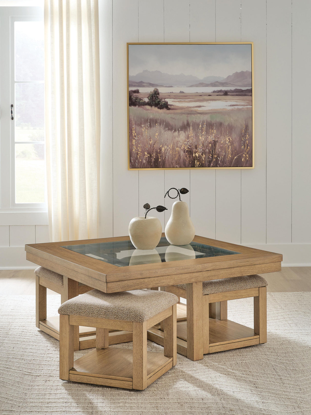 Wittenmyer Natural/Black Coffee Table with 4 Stools (Set of 5) from Ashley - Luna Furniture