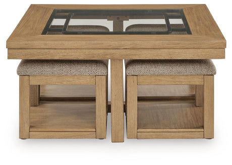 Wittenmyer Natural/Black Coffee Table with 4 Stools from Ashley - Luna Furniture