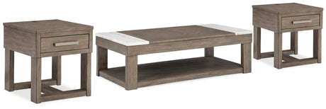 Loyaska Grayish Brown/White Lift-top Coffee Table and 2 End Tables from Ashley Furniture - Luna Furniture