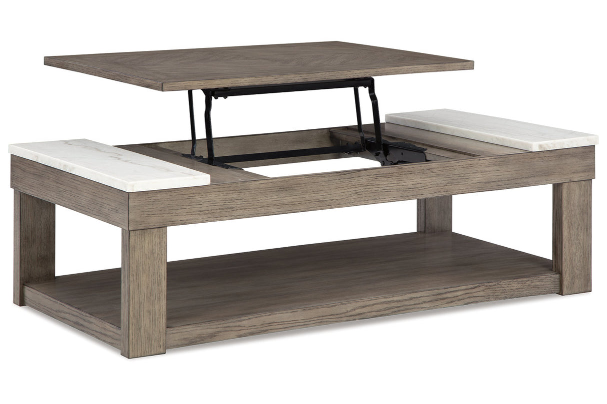 Loyaska Grayish Brown/White Lift-top Coffee Table and 2 End Tables from Ashley - Luna Furniture