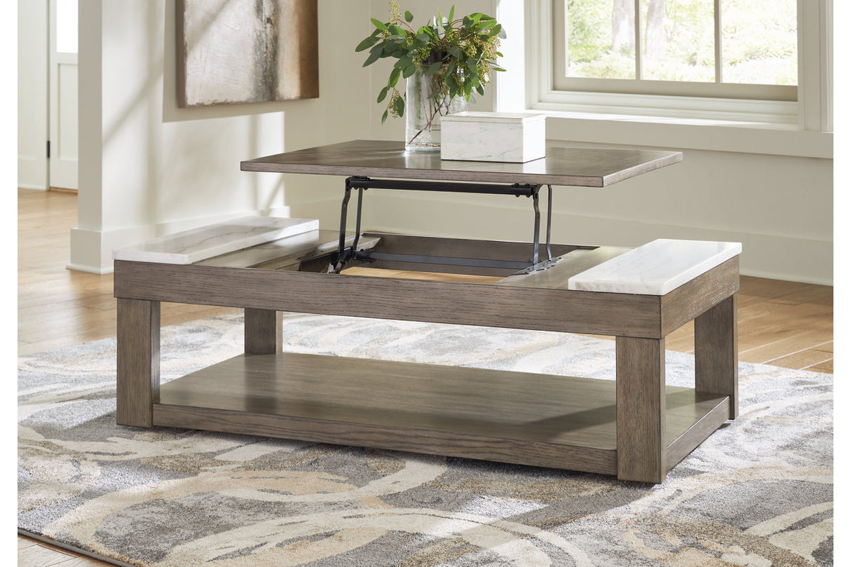 Loyaska Grayish Brown/White Lift-top Coffee Table and 2 End Tables from Ashley - Luna Furniture