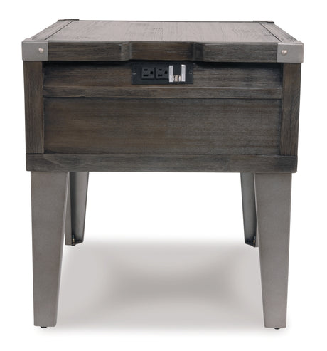 Todoe Dark Gray End Table with USB Ports & Outlets from Ashley - Luna Furniture