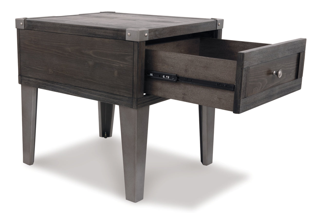 Todoe Dark Gray End Table with USB Ports & Outlets from Ashley - Luna Furniture