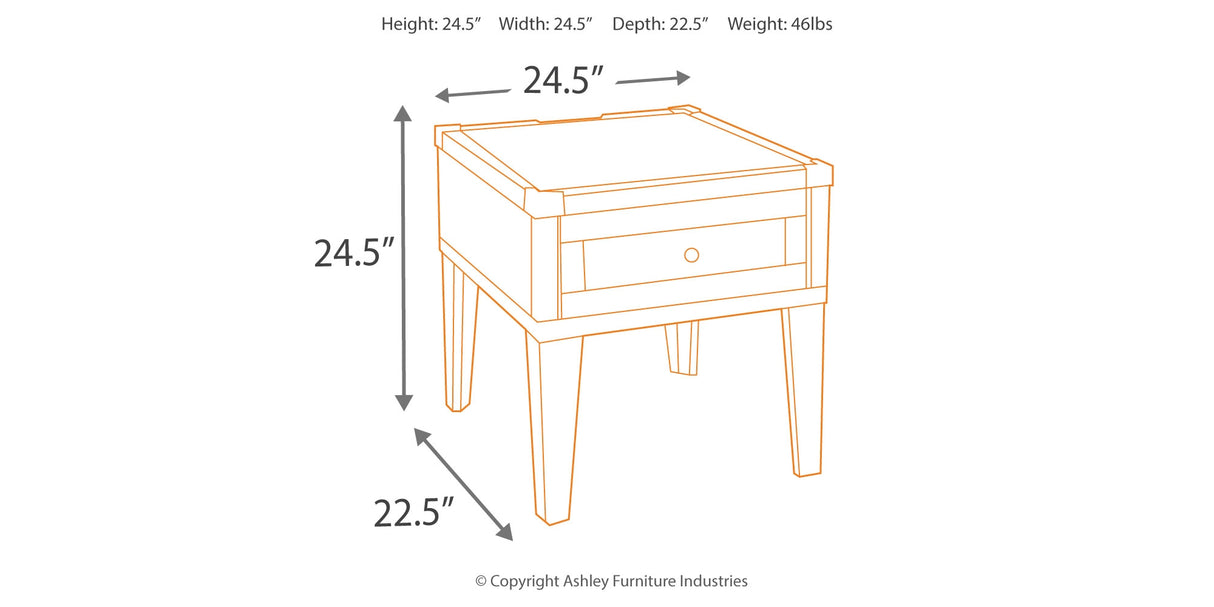 Todoe Dark Gray End Table with USB Ports & Outlets from Ashley - Luna Furniture